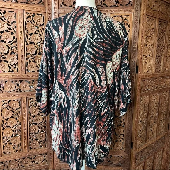 Vintage Abstract Zebra Print Button Front Kaftan Blouse Beach Cover Up - Picture 5 of 10